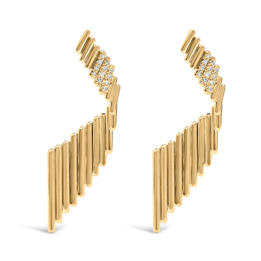 Pendientes colgantes de plata de ley .925 bañados en oro amarillo de 14 quilates con acento de diamante tallado (color H-I, claridad I1-I2)