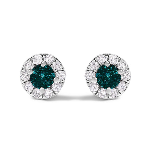 .925 Sterling Silver 1/3 Cttw White and Blue Diamond Halo Stud Earring - view 2