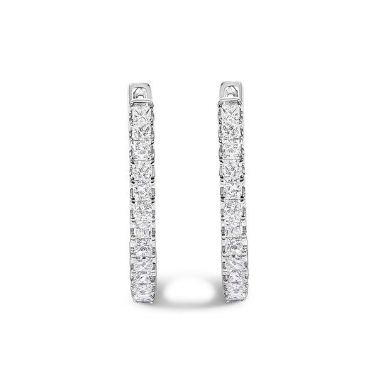 14K White Gold 2.00 Cttw Princess Diamond Inside Out Elongated Hoop Earrings - view 2