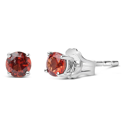 Aretes de plata esterlina .925 con solitario redondo de granate rojo creado de 3.5 MM