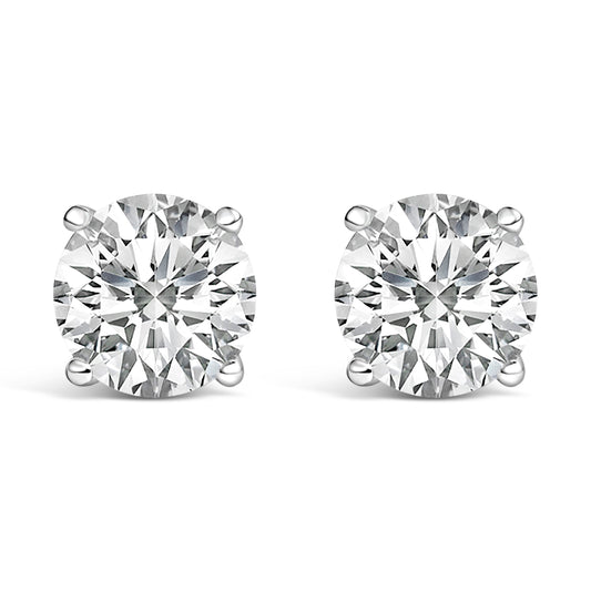 Pendientes de botón solitario de oro blanco de 14 quilates con diamantes redondos cultivados en laboratorio de 4,0 quilates con cierre de rosca