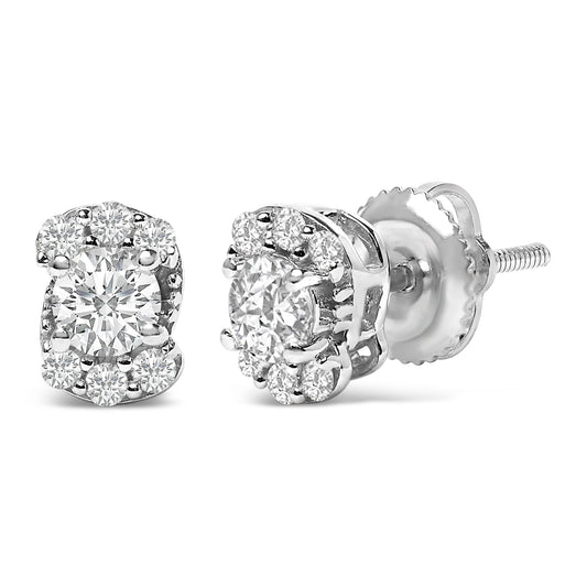 Pendientes de tuerca en espiral de plata de ley con halo de diamantes creados en laboratorio de 1/3 Cttw