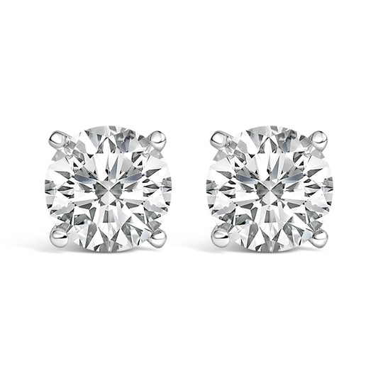 Pendientes de botón solitario de oro blanco de 14 quilates con diamantes cultivados en laboratorio de 2 1/2 quilates