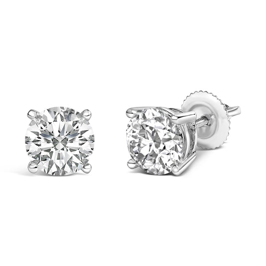 Pendientes de botón solitario de oro blanco de 14 quilates con diamantes cultivados en laboratorio de 2 1/2 quilates