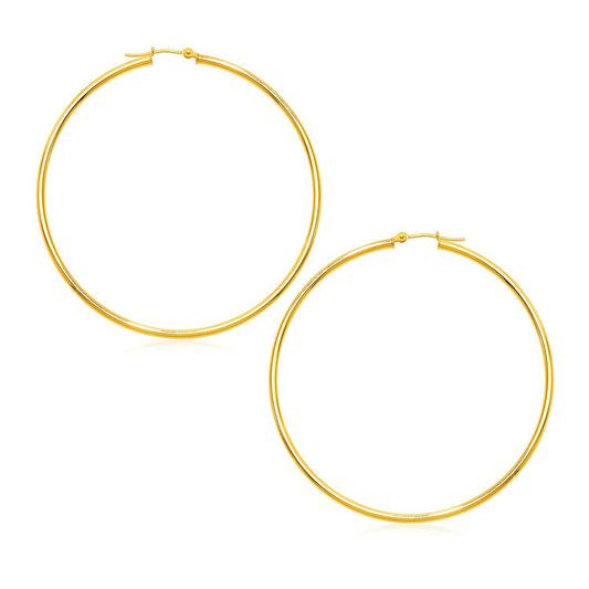 Pendientes de aro redondos grandes pulidos de oro amarillo de 14k