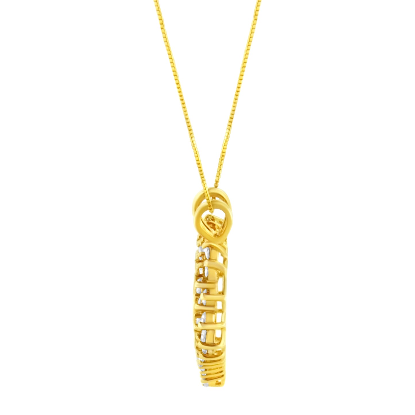 Collar con colgante de corazón abierto con diamantes de talla brillante de plata de ley .925 chapado en oro amarillo de 14 quilates de 45,7 cm (color K-L, claridad I1-I2)