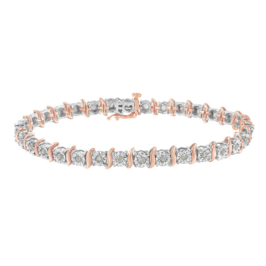 Pulsera de tenis con eslabones curvados en S con efecto milagroso de diamantes de 1,0 quilates (color I-J, claridad I3) en oro amarillo de 10 quilates y plata de ley .925 de dos tonos - 7"