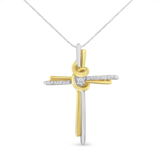 Collar con colgante de cruz acentuado con diamantes de oro blanco y amarillo de 10K (color J-K, claridad I2-I3), 18"