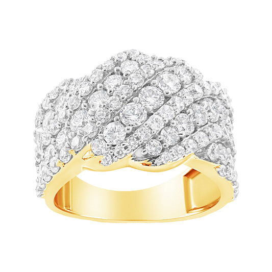 Anillo tipo banda de oro blanco de 10K con racimo de diamantes de varias filas de 3.00 Cttw (Color I-J, Claridad I3) - Talla 7