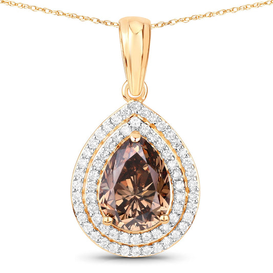 Colgante de oro amarillo de 18K con diamante marrón genuino de 2.01 quilates certificado por IGI en el centro y diamante blanco de 0.29 quilates en total (2.30 quilates en total)