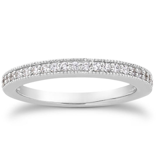 Anillo de boda con diamantes pavé y milgrana de oro blanco de 14k, mitad alrededor