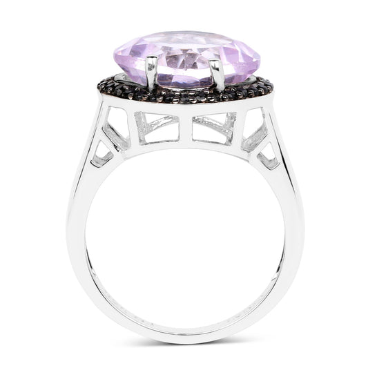 Anillo de plata de ley .925 con amatista rosa genuina de 5.50 quilates y espinela negra