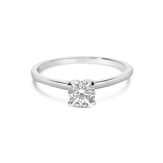 Anillo de compromiso solitario de 4 puntas de oro blanco de 14 quilates con diamante redondo cultivado en laboratorio de 1/2 quilate total (color F-G, claridad VS2-SI1) - Talla 7