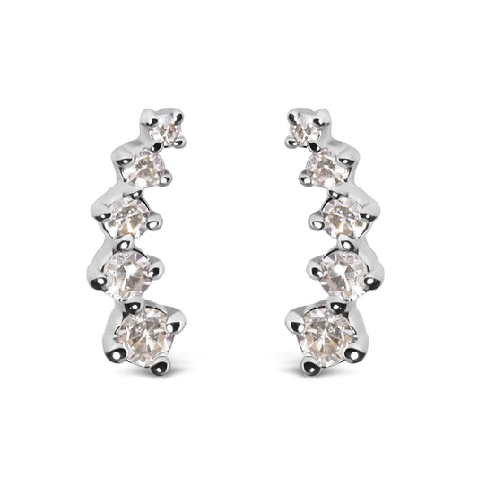 Pendientes Trepadores de Oro Blanco de 10K con Diamantes de 1/10 Cttw Estilo Journey (Color H-I, Claridad I1-I2)