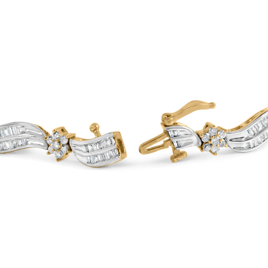 Brazalete de eslabones ondulados y racimo de diamantes de oro blanco y amarillo de 10K con un total de 3,00 quilates (color I-J, claridad I1-I2) - 7,25"