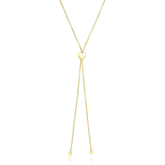 Collar estilo lariat de corazón ajustable de oro amarillo de 14k