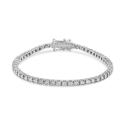 Pulsera de tenis de oro blanco de 14 quilates con diamantes cultivados en laboratorio de 2,0 quilates de talla redonda, engaste tipo ilusión milagrosa, 17,78 cm (color F-G, claridad VS2-SI1)