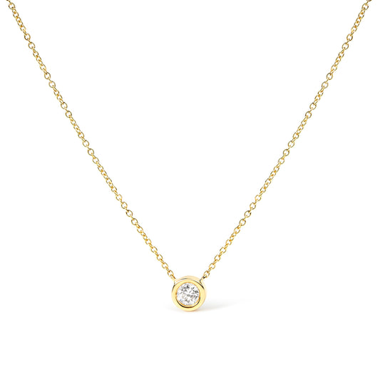 Collar con colgante solitario de diamante engastado con bisel de plata de ley chapada en oro rosa de 14 quilates de 2 micras (1/3 quilates, color H-I, claridad I1-I2)