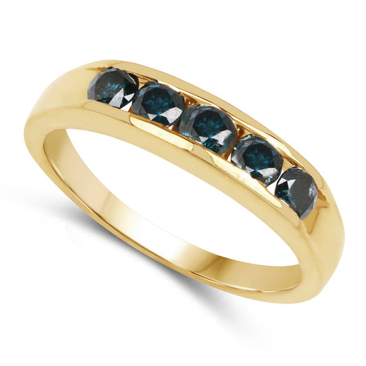 Anillo de plata de ley .925 con baño de oro amarillo de 14K y diamante azul genuino de 0.80 quilates
