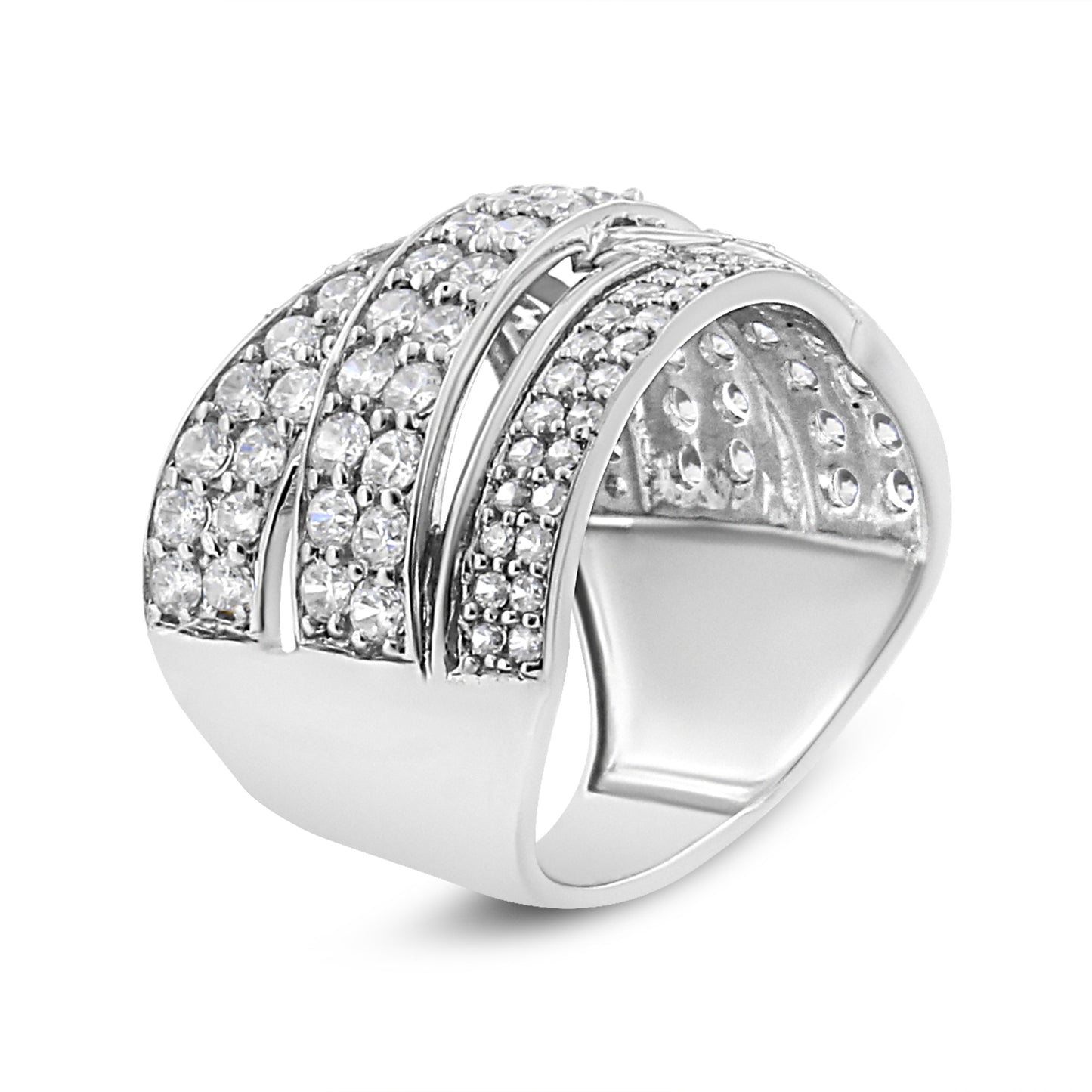 Anillo de banda superpuesta de plata de ley .925 con diamante de talla redonda de 2.00 Cttw (Color I-J, Claridad I2-I3) - Talla de anillo 7