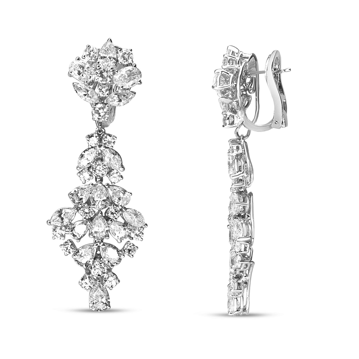 Pendientes de clip colgantes de oro blanco de 18K con racimo de diamantes de 9 1/2 quilates (color F-G, claridad VS1-VS2)