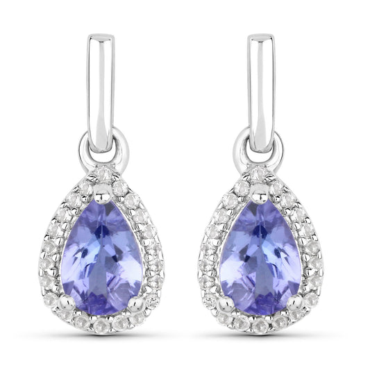 Aretes de tanzanita auténtica de 0,85 quilates y topacio blanco de plata de ley 925