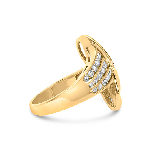 Anillo de cóctel de oro amarillo de 14 quilates con diamantes engastados en canal de 1 1/3 quilates en total (color J-K, claridad I1-I2) - Talla 7
