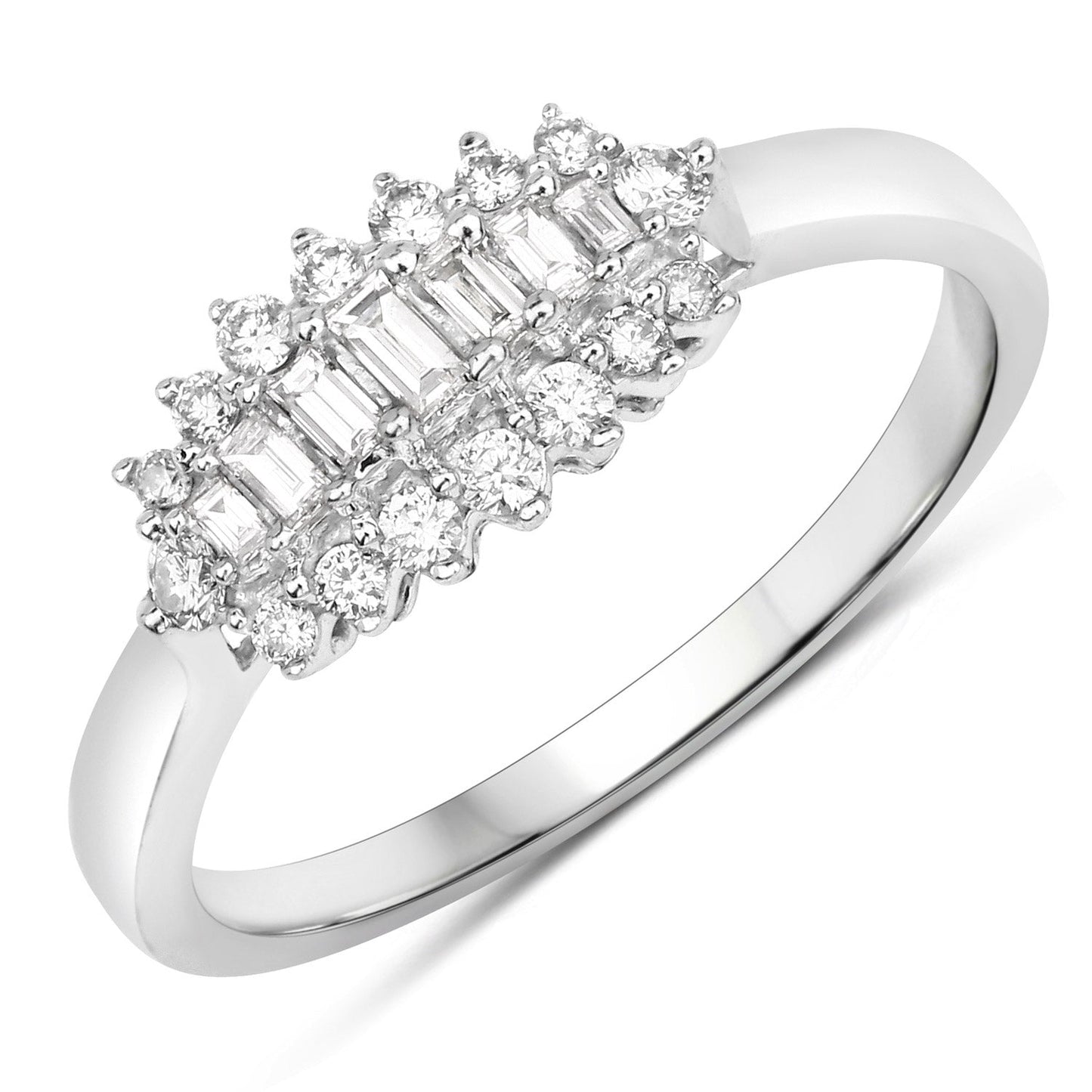 Anillo de oro blanco de 14 quilates con diamante blanco auténtico de 0,37 quilates (color E-F, claridad VS-SI)