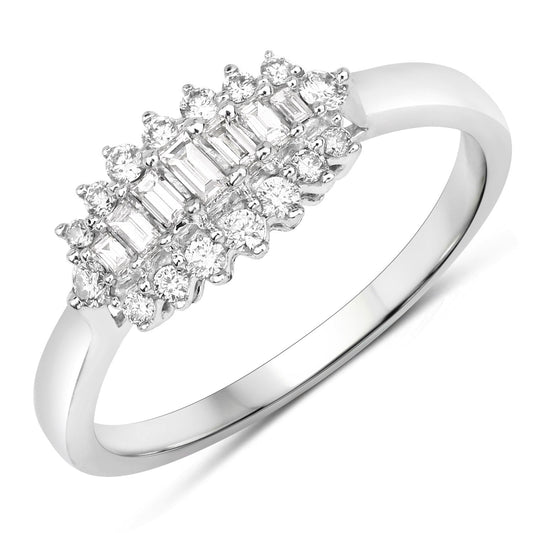 Anillo de oro blanco de 14 quilates con diamante blanco auténtico de 0,37 quilates (color E-F, claridad VS-SI)
