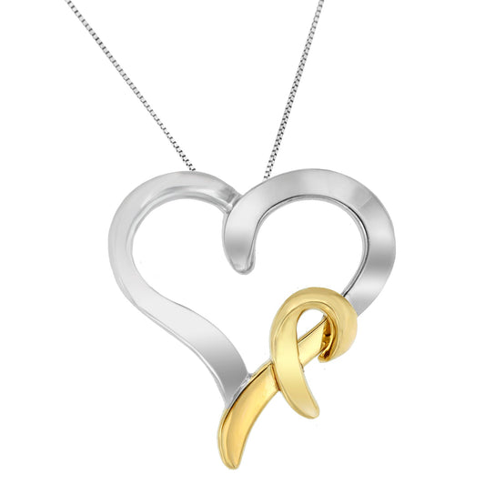 Collar con colgante en forma de corazón bicolor de plata de ley 925 y oro amarillo de 14K
