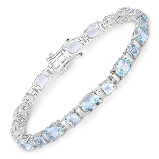 Pulsera de plata de ley .925 con aguamarina auténtica de 10.06 quilates