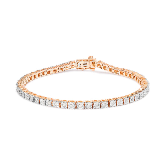 Pulsera de tenis con bisel redondo de diamantes de 1,0 quilates (I-J Color, I3 Claridad) de plata de ley .925 con engaste milagroso - 7"