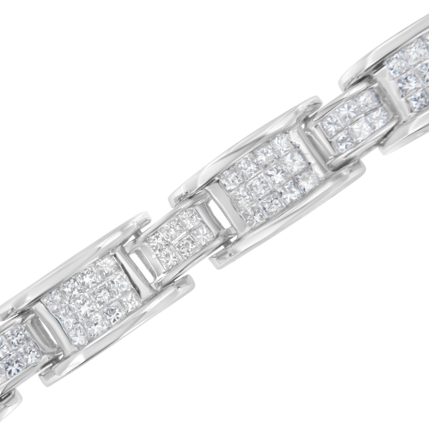 Pulsera de tenis de oro blanco de 14 quilates con diamantes de talla princesa de 5,0 quilates engastados en forma invisible con eslabones en forma de D de tamaño alterno (color H-I, claridad SI2-I1) - 7 pulgadas