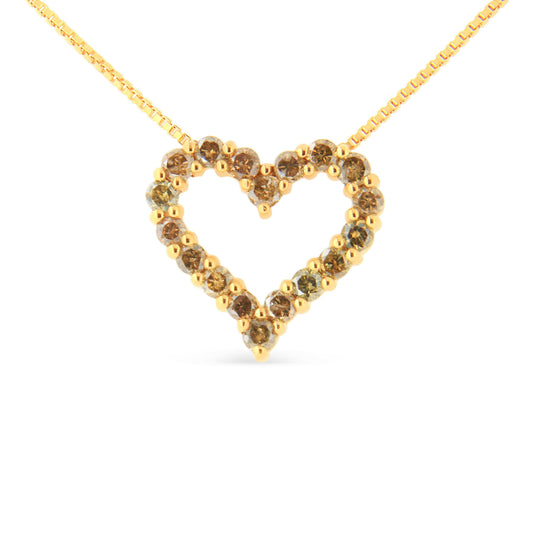 Collar con colgante de corazón de diamante champán de 1,0 quilates de peso total, chapado en oro amarillo de 14 quilates sobre plata de ley 925 (color K-L, claridad I1-I2) - 45,72 cm