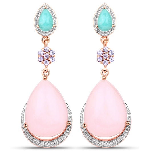18K Rose Gold Plated 31.93 Carat Genuine Multi Stones .925 Sterling Silver Earrings - view 2