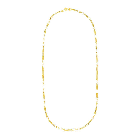 Collar de cadena paperclip de oro amarillo de 14k y perlas