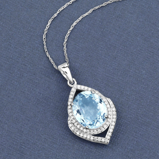 Colgante de oro blanco de 14K con aguamarina genuina de 3.82 quilates y diamantes blancos