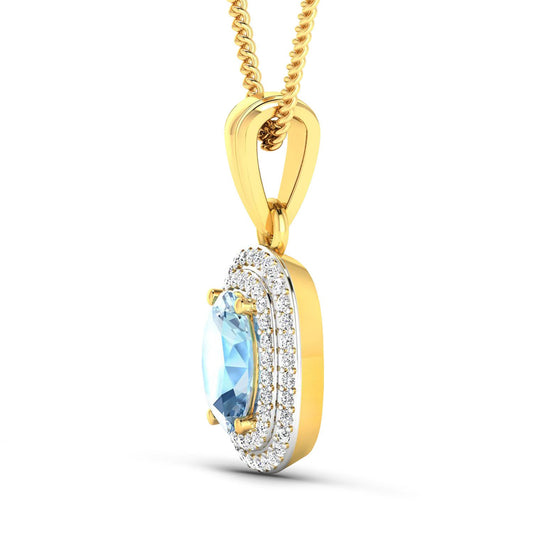 Colgante de oro amarillo de 14 quilates con aguamarina genuina de 1,35 quilates y diamantes blancos