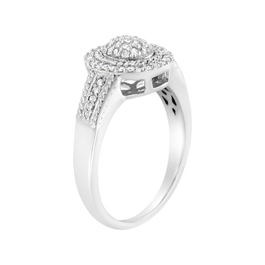 Anillo de cóctel trenzado tipo halo de plata de ley .925 con pavé de diamantes redondos de 1/3 Cttw (color I-J, claridad I2-I3) - Talla 7