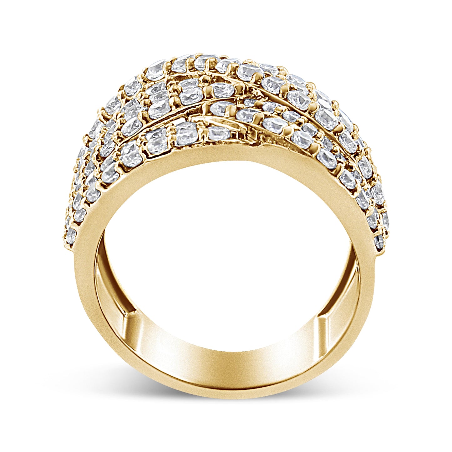 Anillo de oro amarillo de 10K con diamante de 3,0 Cttw, ocho filas, diseño envolvente, sortija llamativa (color H-I, claridad I2-I3) - Talla 7