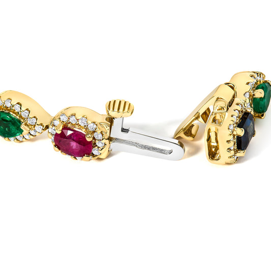 Pulsera de tenis arcoíris con diamantes y múltiples gemas de oro amarillo de 14 quilates