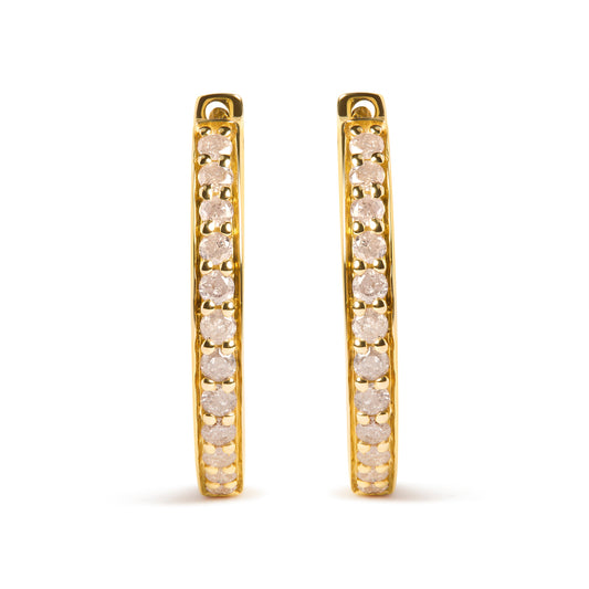 Pendientes de aro de oro amarillo de 10K con diamantes redondos de 1/2 quilate (Color I-J, Claridad I2-I3)