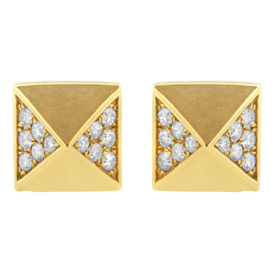 Pendientes de pirámide de oro amarillo de 14 quilates con diamantes de 1/4 Cttw (color G-H, claridad SI1-SI2)