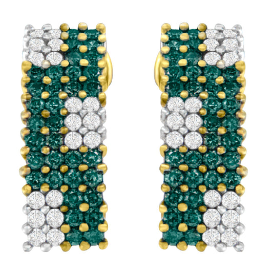 Pendientes de oro amarillo de 14K con diamantes blancos y azules tratados de 2 quilates en total (H-I, SI1-SI2)