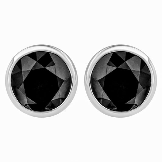 Pendientes de oro blanco de 14 quilates con diamantes negros de talla brillante redonda de 1/2 quilate engastados en bisel con parte posterior de rosca (realce de color elegante, claridad I2-I3)
