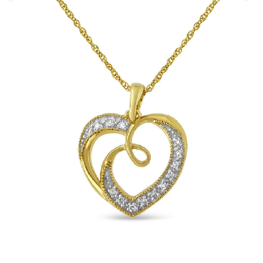 Collar con dije de cinta y corazón en plata de ley .925 chapada en oro amarillo de 14K con acento de diamante de 18" (color H-I, claridad I2-I3)