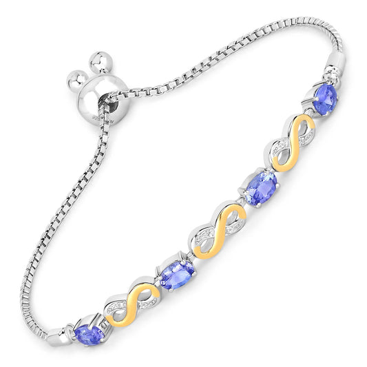 Pulsera de plata de ley .925 con tanzanita genuina de 1,79 quilates y topacio blanco