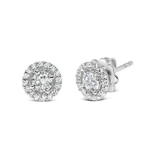 14K White Gold 3/4 Cttw Lab Grown Diamond Solitaire With Halo Stud Earrings (G-H Color, VS2-SI1 - view 2