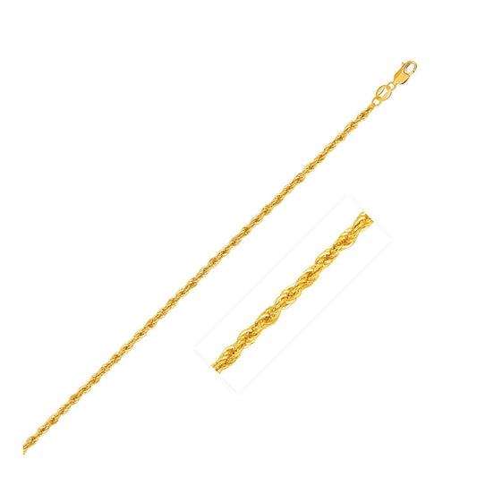 Cadena de oro amarillo de 14k tipo cuerda ligera de 1.5mm