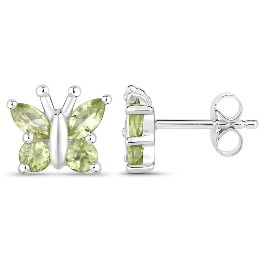 Pendientes de Plata de Ley 925 con Peridoto Genuino de 1.00 Quilate
